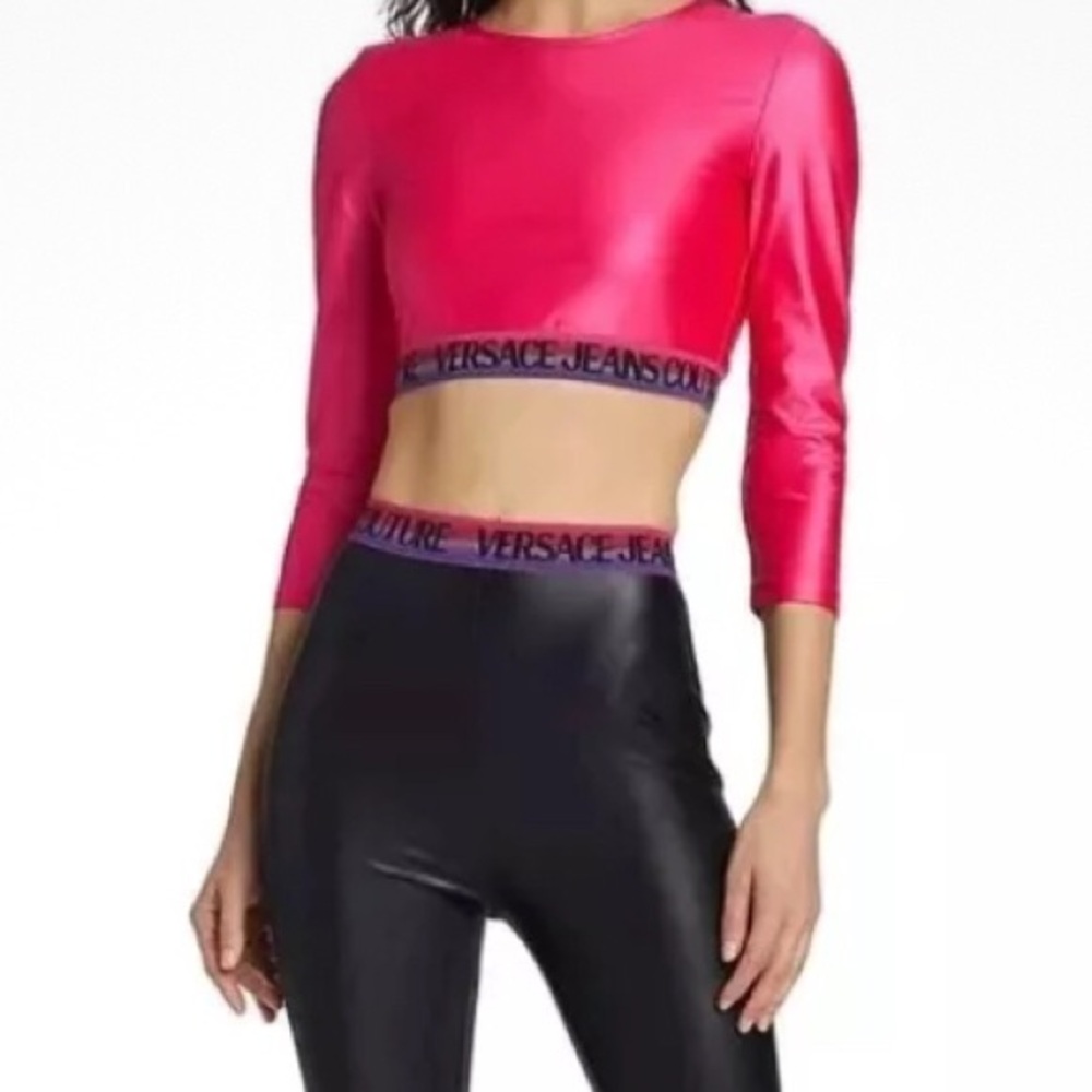 Versace Jeans Couture Purple Crop Top and biker/gym short leggings